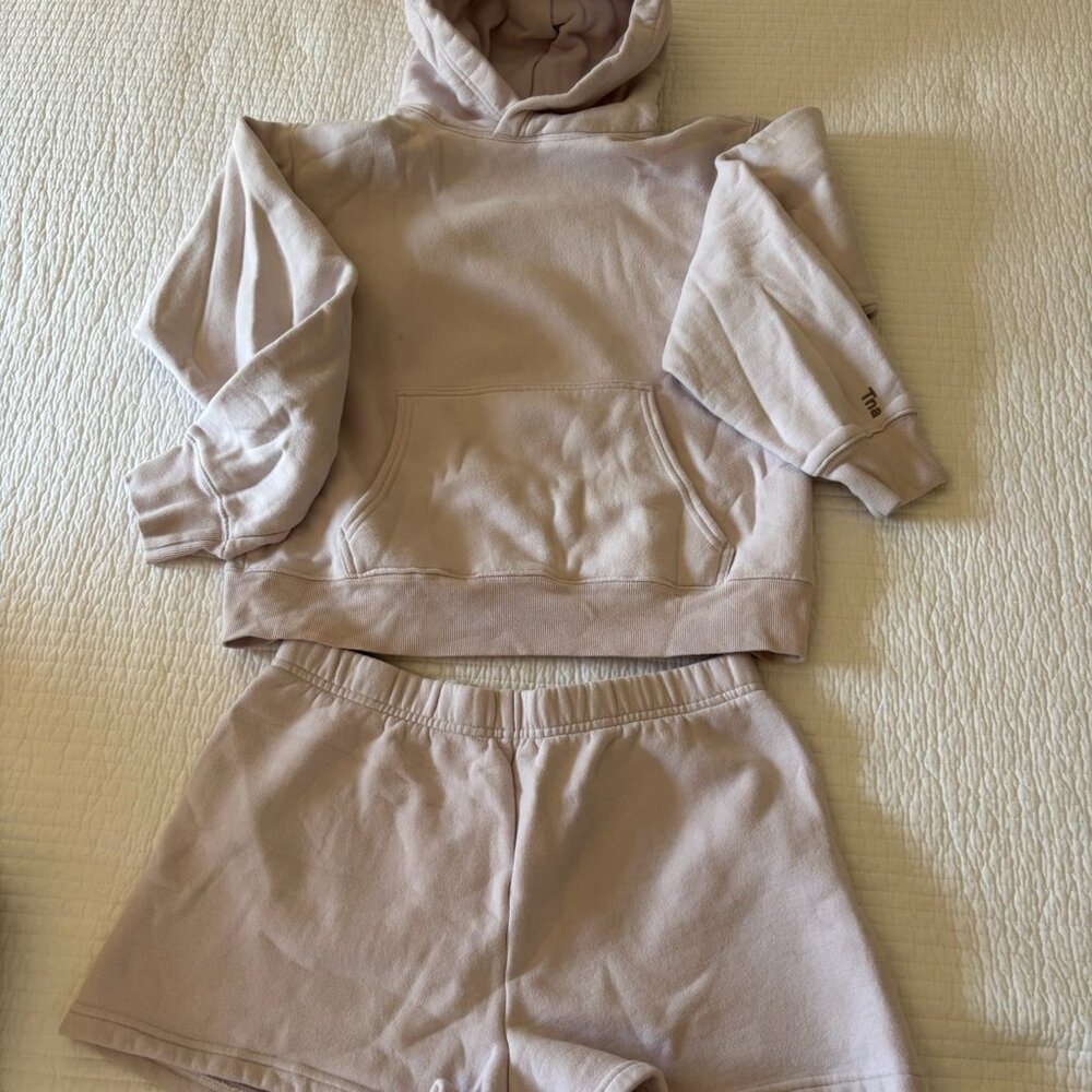 TNA Cozy Fleece Hoodie & Shorts Set - Grey Lilac (XS Hoodie, M Shorts)